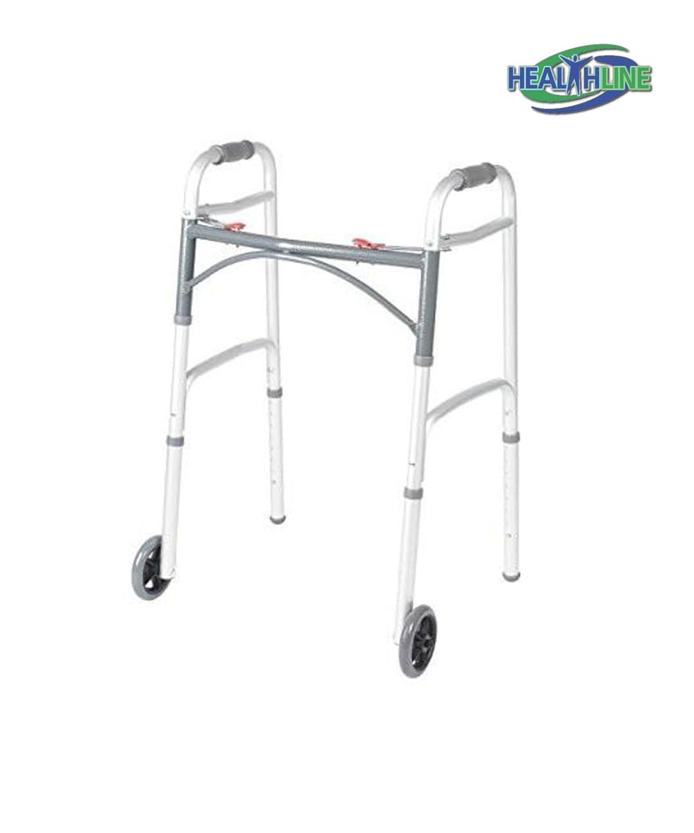 Walker Folding Deluxe 2 Button with Front 5&quot; Wheels