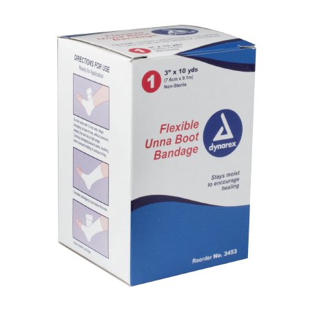 Dynarex 3453 Unna Boot Bandage, Individually Packaged, Provides Customized Compression, With Zinc Oxide, Soft Cast, 3&quot; x 10 Yard, Pack of 12