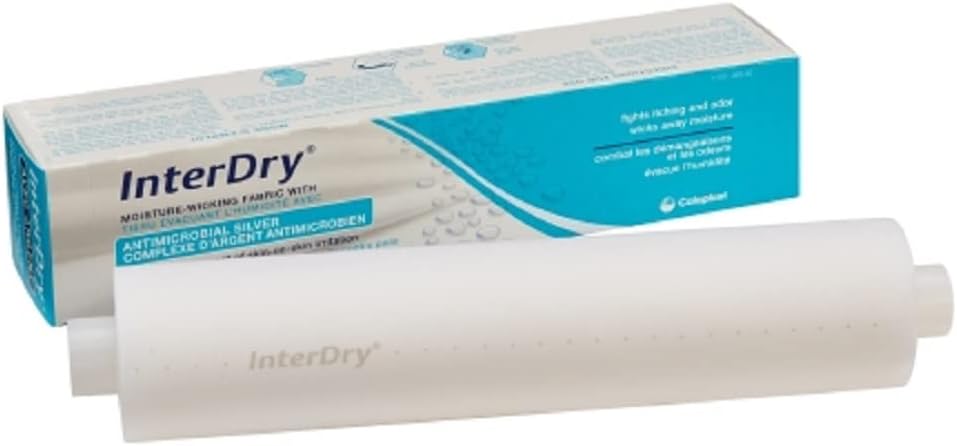 interdry dressing Coloplast InterDry Moisture-Wicking Fabric with Antimicrobial Silver, Fabric, Non-adhesive, White, 10 x 144 In., Roll, Sterile, 10 Count, #7910