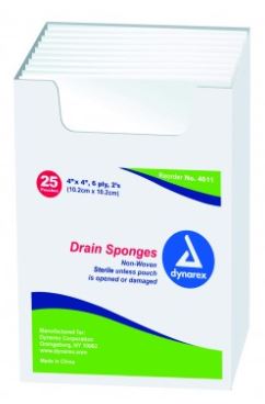 Non-Woven Drain Sponges, Gauze 4&quot;x4&quot;, 6-ply, Case of 200